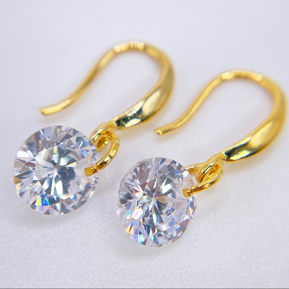 S925 Stamped Naked Drill Swarovski Elements Crystal Solitaire Drop Earrings Gold